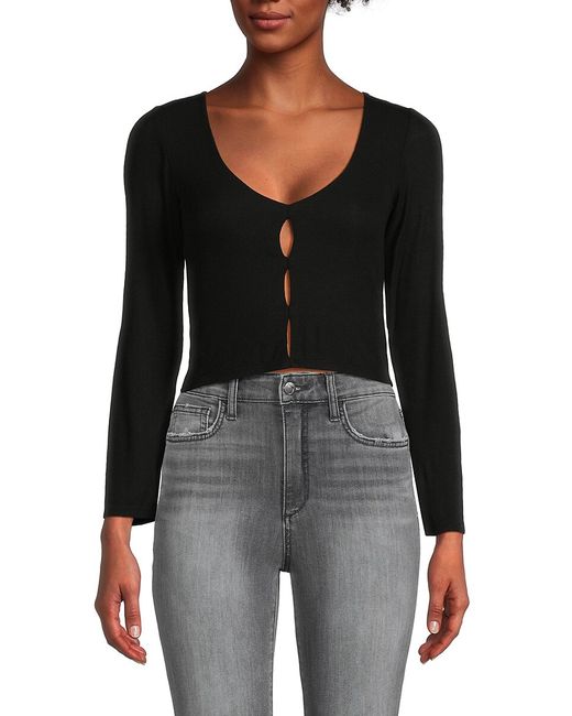 Michael Lauren Ribbed Cut Out Cropped Top