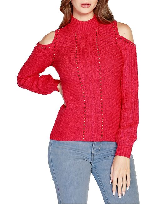 belldini Embellished Cold Shoulder Mockneck Sweater