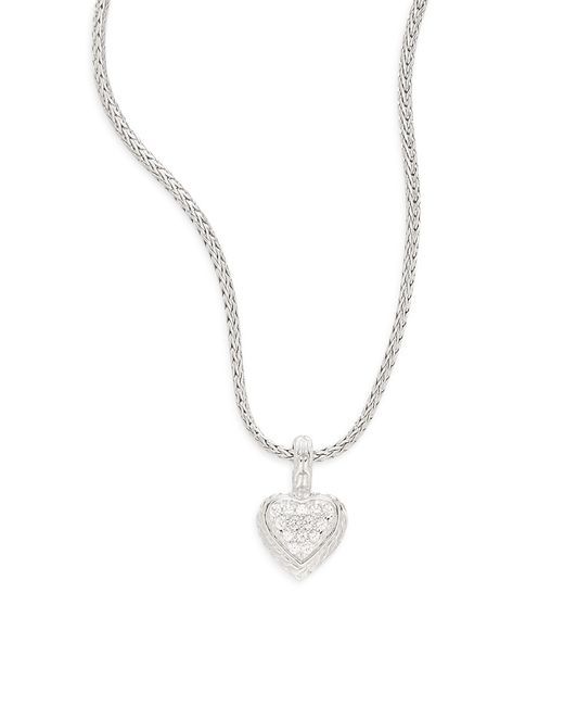 John Hardy White Sapphire Sterling Heart Pendant Necklace