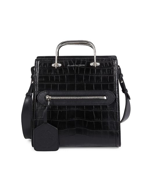 McQ Alexander McQueen Alexander McQ Alexander McQueenueen Alexander McQueen Short Story Croc Embossed Leather Top Handle Bag