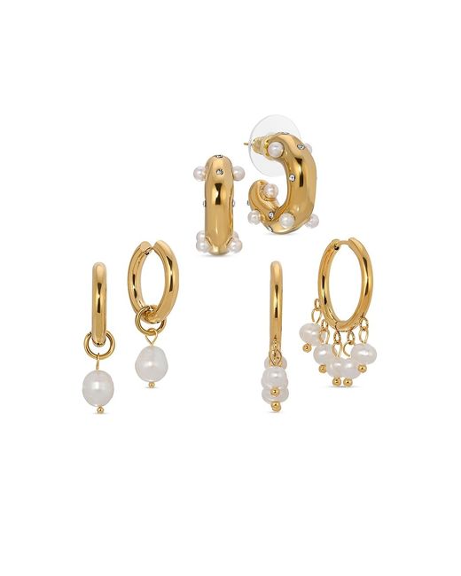 Eye Candy LA The Luxe Selma 3-Piece Goldtone Shell Pearl Hoop Earrings Set