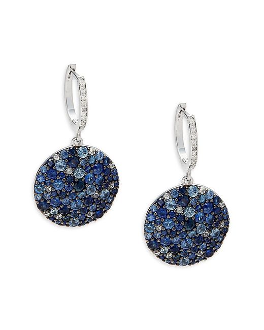 Effy ENY Sterling Sapphire Diamond Disc Huggie Earrings