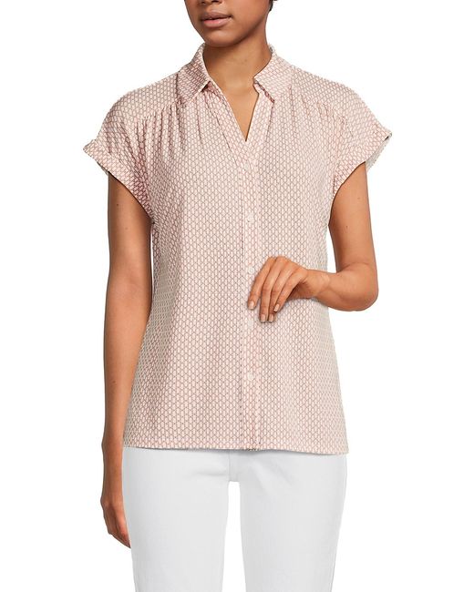 Adrianna Papell Printed Short Sleeve Button Down Shirt