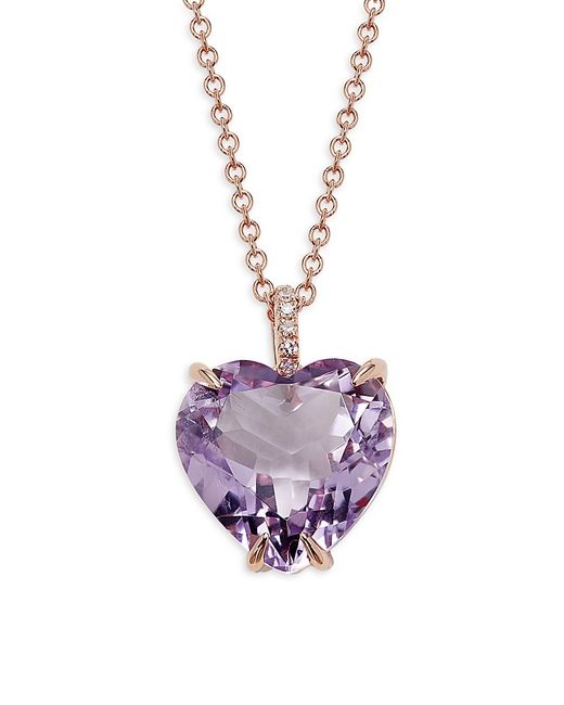 Effy 14K Rose Gold Amethyst Diamond Heart Pendant Necklace