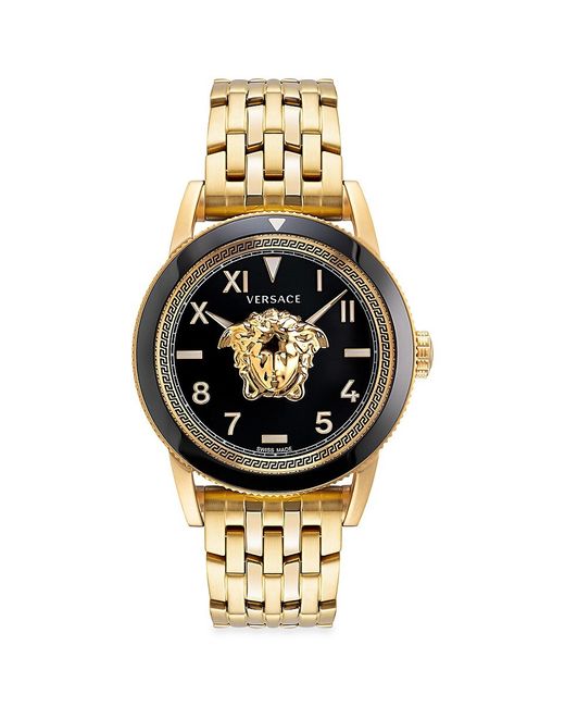 Versace V Palazzo 43MM IP Goldtone Stainless Steel Greca Bracelet Watch