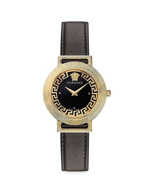 Versace Greca Chic 36MM IP Goldtone Stainless Steel Leather Strap Watch