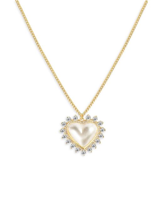 Gabi Rielle Timeless Treasures 14K Yellow Gold Vermeil 12MM Cultured Freshwater Pearl Crystal Heart Pendant Necklace