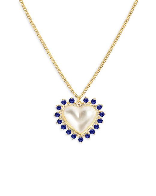 Gabi Rielle Timeless Treasures 14K Yellow Gold Vermeil 12MM Cultured Freshwater Pearl Crystal Heart Pendant Necklace