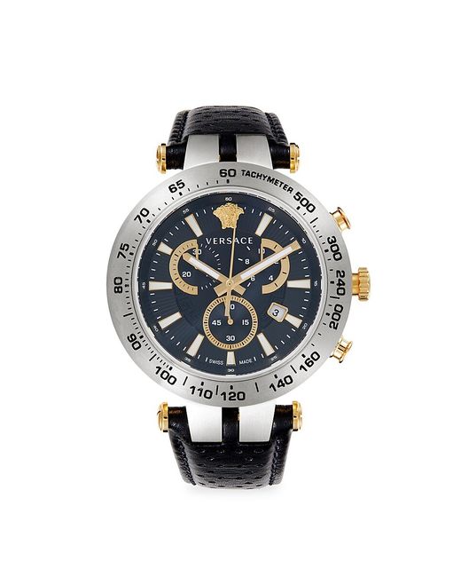 Versace Bold Chrono 46MM Stainless Steel Leather Strap Watch