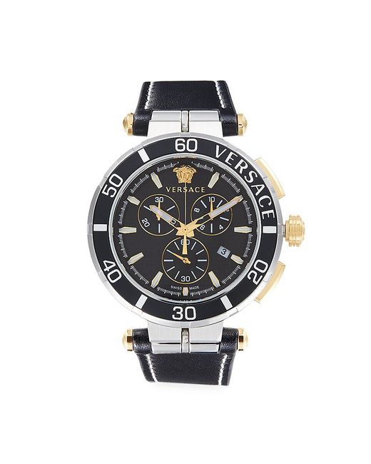 Versace Greca Chrono 45MM Stainless Steel Leather Strap Watch