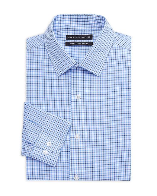 Saks Fifth Avenue Made in Italy Saks Fifth Avenue Checked Trim Fit Dress Shirt