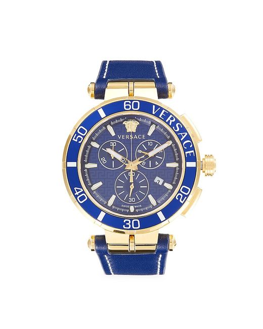 Versace 45MM Greca Chrono Stainless Steel Leather Watch