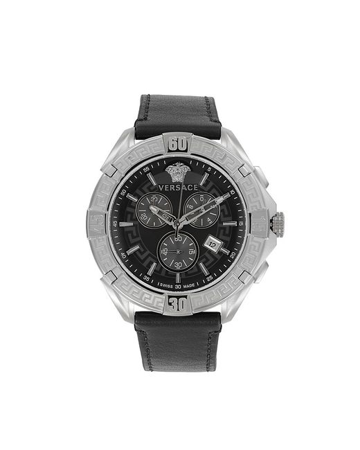 Versace V-Greca Chrono 46MM Stainless Steel Leather Strap Watch