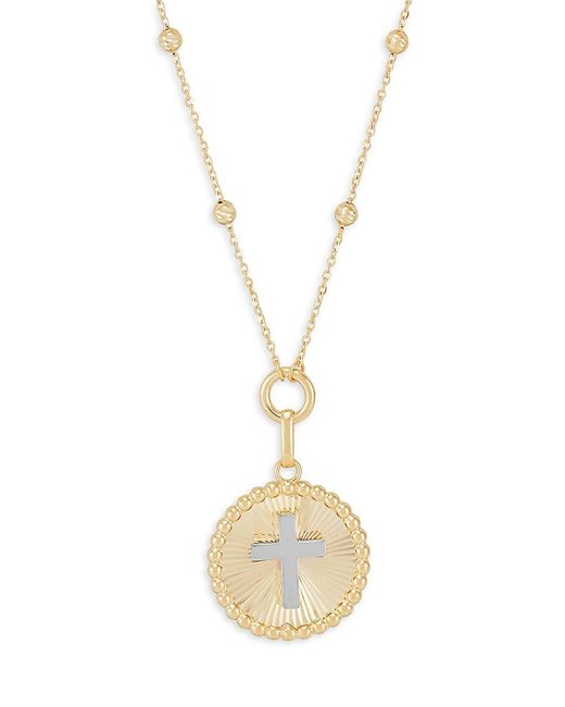 Saks Fifth Avenue Made in Italy Saks Fifth Avenue 14K Cross Pendant Beaded Chain Necklace