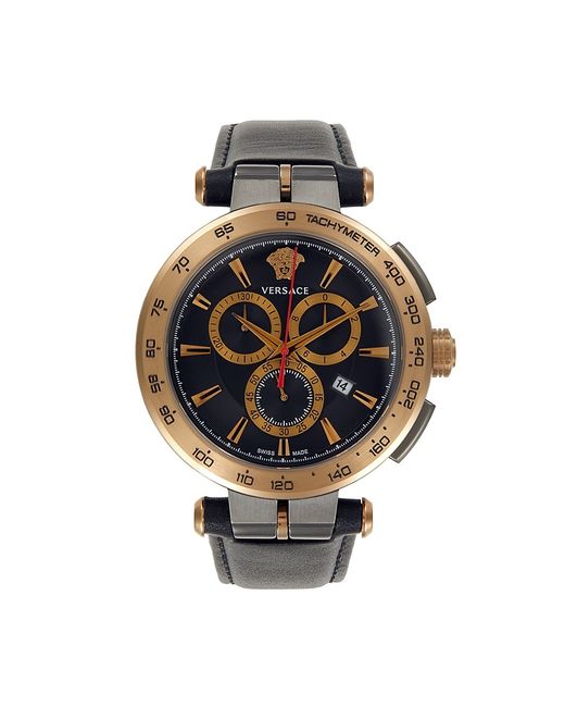 Versace Aion Chrono 45MM Stainless Steel Case Leather Strap Chronograph Watch
