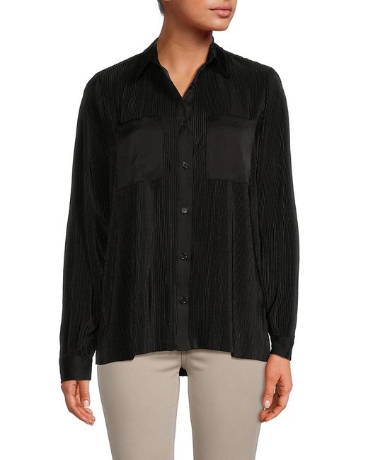 Saks Fifth Avenue Made in Italy Saks Fifth Avenue Plisse Satin Button Down Shirt