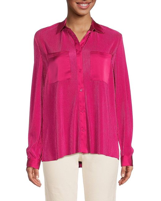 Saks Fifth Avenue Made in Italy Saks Fifth Avenue Plisse Satin Button Down Shirt