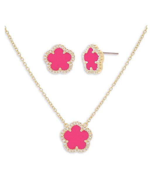 Jankuo Flower 2-Piece 14K Goldplated Cubic Zirconia Pendant Necklace Stud Earrings Set