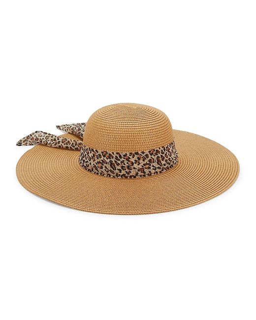 Surell Leopard Print Trim Straw Sun Hat
