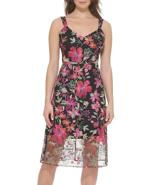 Guess Embroidered Floral Illusion Dress