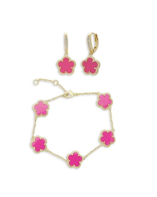 Jankuo Flower 2-Piece 14K Goldplated Bracelet Earrings Set