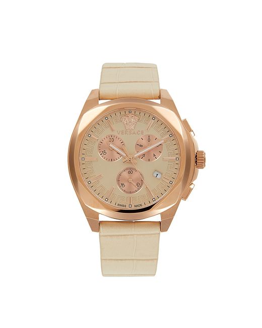 Versace 40MM IP Goldtone Stainless Steel Leather Strap Chronograph Watch