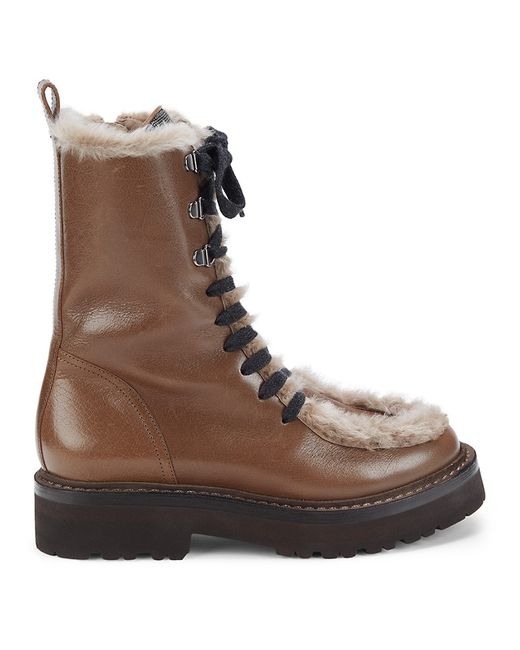 Brunello Cucinelli Lamb Shearling Leather Combat Boots