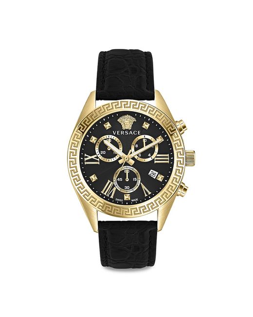 Versace Greca Chrono 40MM IP Stainless Steel Leather Strap Chronograph Watch
