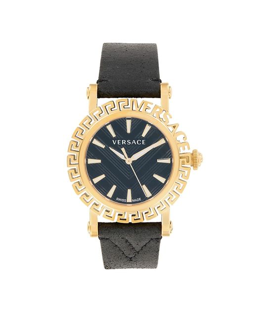 Versace 40MM IP Goldtone Stainless Steel Leather Strap Watch