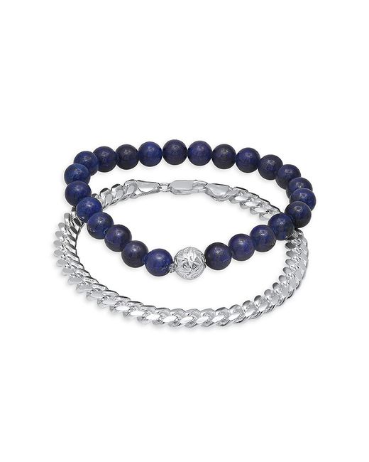 Anthony Jacobs 2-Piece Sterling Lapis Lazuli Bracelet Set