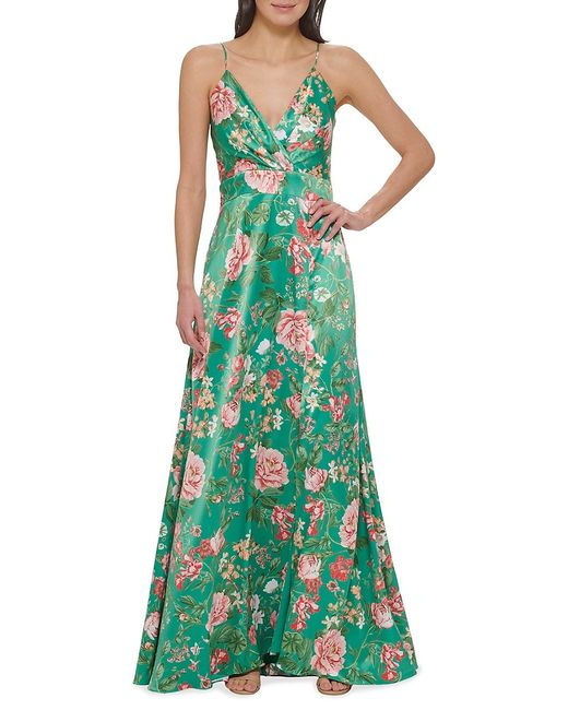 Vince Camuto Floral Satin A Line Gown