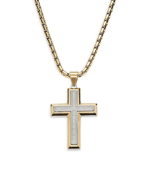 Esquire Two Tone Stainless Steel 0.18 TCW Diamond Cross Pendant Necklace
