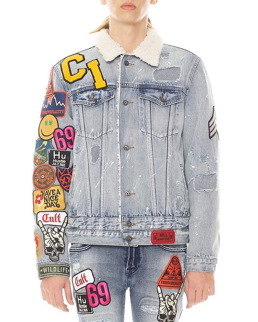 Cult Of Individuality Faux Shearling Patches Denim Jacket