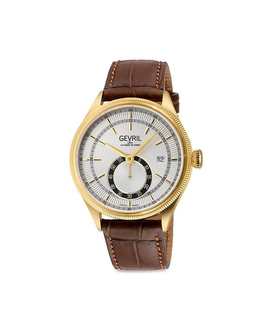 Gevril Empire 40MM IP Goldtone Stainless Steel Leather Strap Chronograph Watch