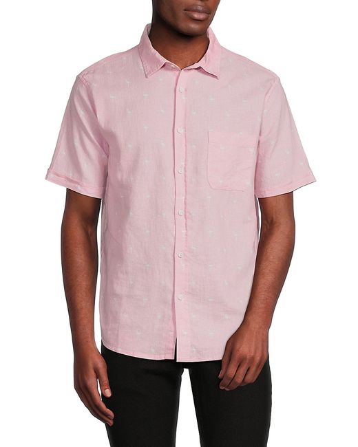 Saks Fifth Avenue Made in Italy Saks Fifth Avenue Sailing Short Sleeve Linen Blend Button Down Shirt