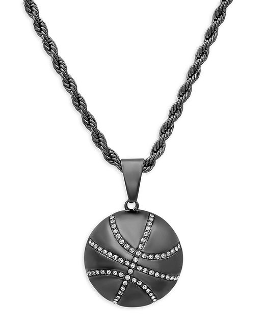 Anthony Jacobs Stainless Steel Simulated Diamond Basketball Pendant Necklace