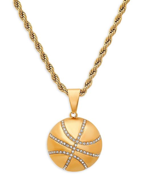 Anthony Jacobs Stainless Steel Simulated Diamond Basketball Pendant Necklace