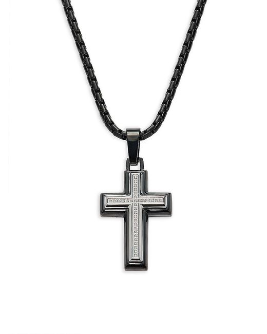Esquire IP Stainless Steel 0.1 TCW Diamond Cross Pendant Necklace