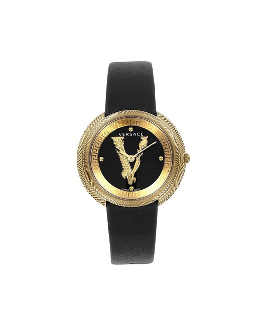 Versace Thea 28MM IP Goldtone Stainless Steel Leather Watch