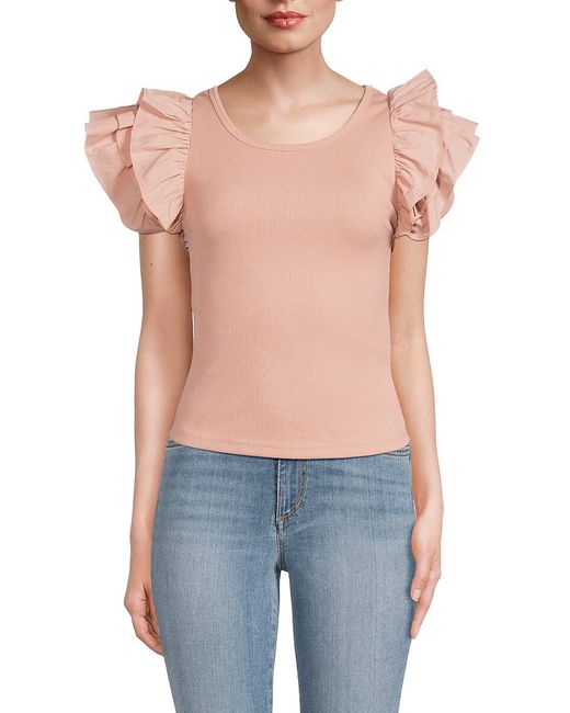 Line & Dot Maggie Ribbed Flutter Sleeve Fitted Top