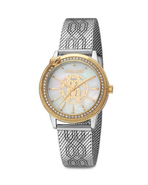 Cavalli Class by Roberto Cavalli Roberto Cavalli 32MM Two Tone Stainless Steel Mother Of Pearl Crystal Studded Bracelet Watch