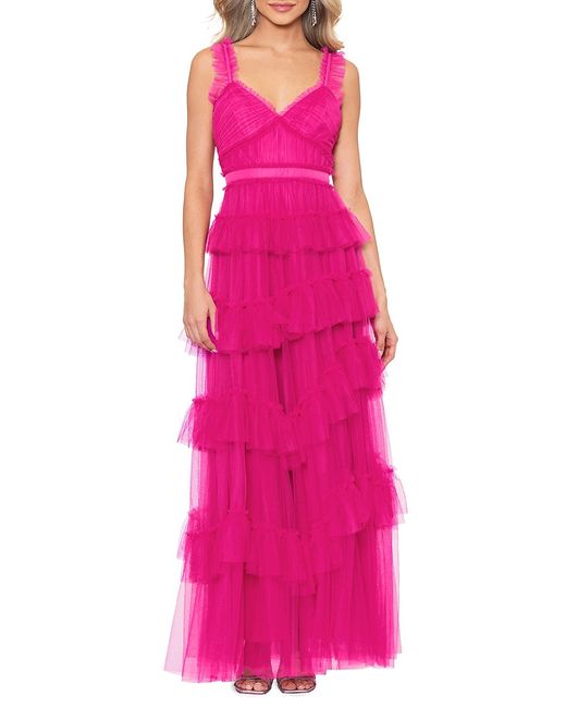 Betsy & Adam Ruffled Tiered Mesh Gown