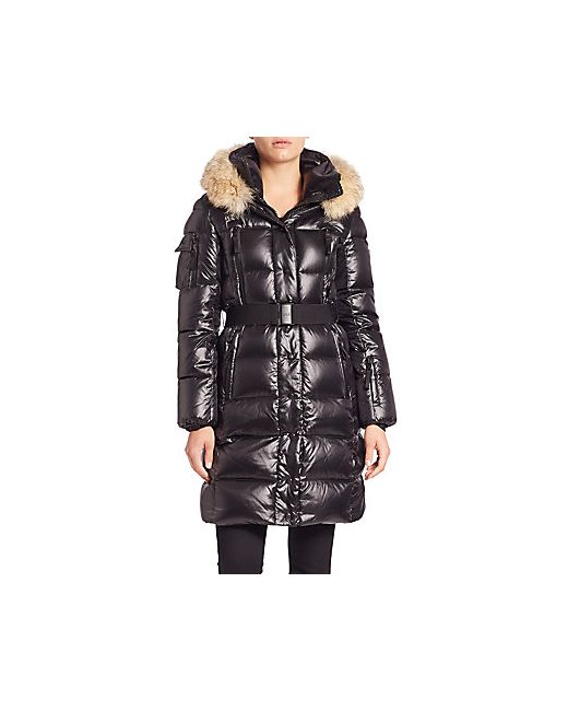 Sam. Belted Down Puffer Coat with Fur-Trim Hood
