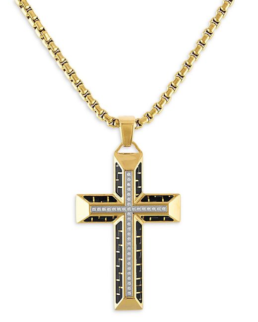 Esquire IP Goldtone Stainless Steel 0.2 TCW Diamond Cross Pendant Necklace