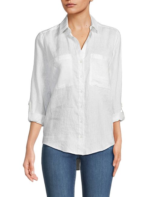 Saks Fifth Avenue 100 Linen Roll-Tab Button Down Shirt
