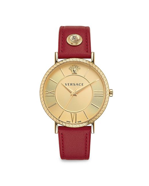 Versace V-Eternal 42MM IP Goldtone Stainless Steel Leather Strap Watch