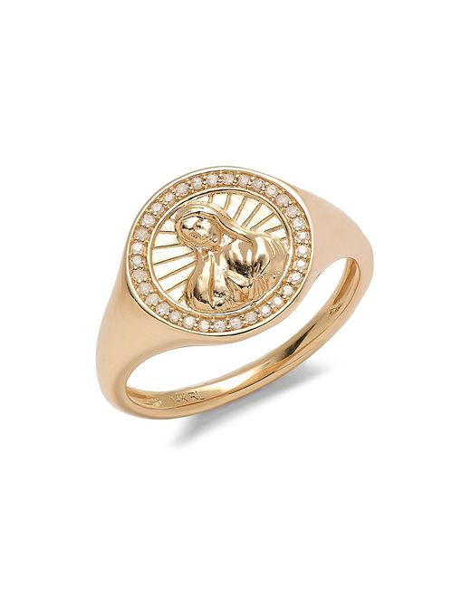 Saks Fifth Avenue 14K 0.1 TCW Diamond Religious Signet Ring