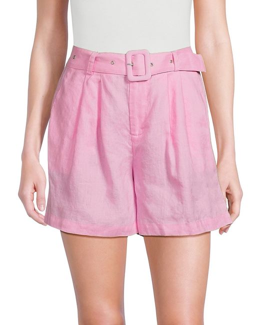 Saks Fifth Avenue High Rise 100 Linen Belted Shorts