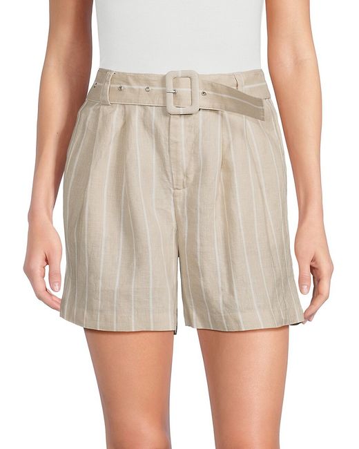 Saks Fifth Avenue High Rise 100 Linen Belted Shorts