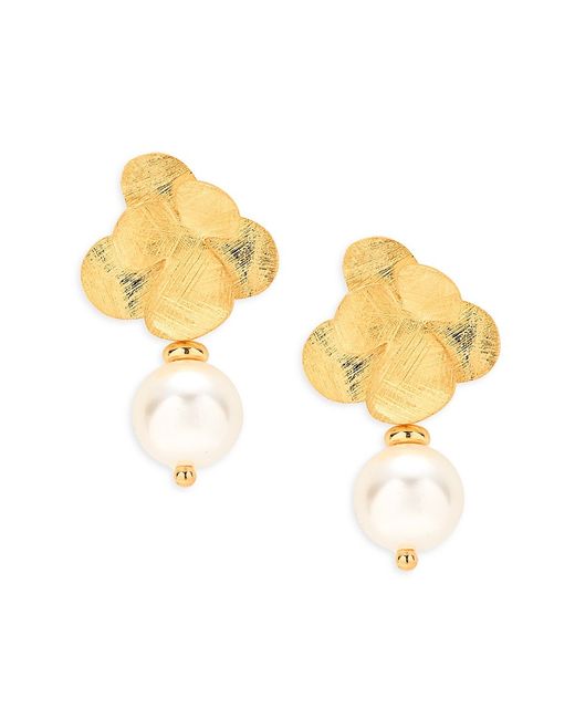 Saks Fifth Avenue Made in Italy 18K Goldplated Sterling 8MM Freshwater Pearl Floral Drop Earrings